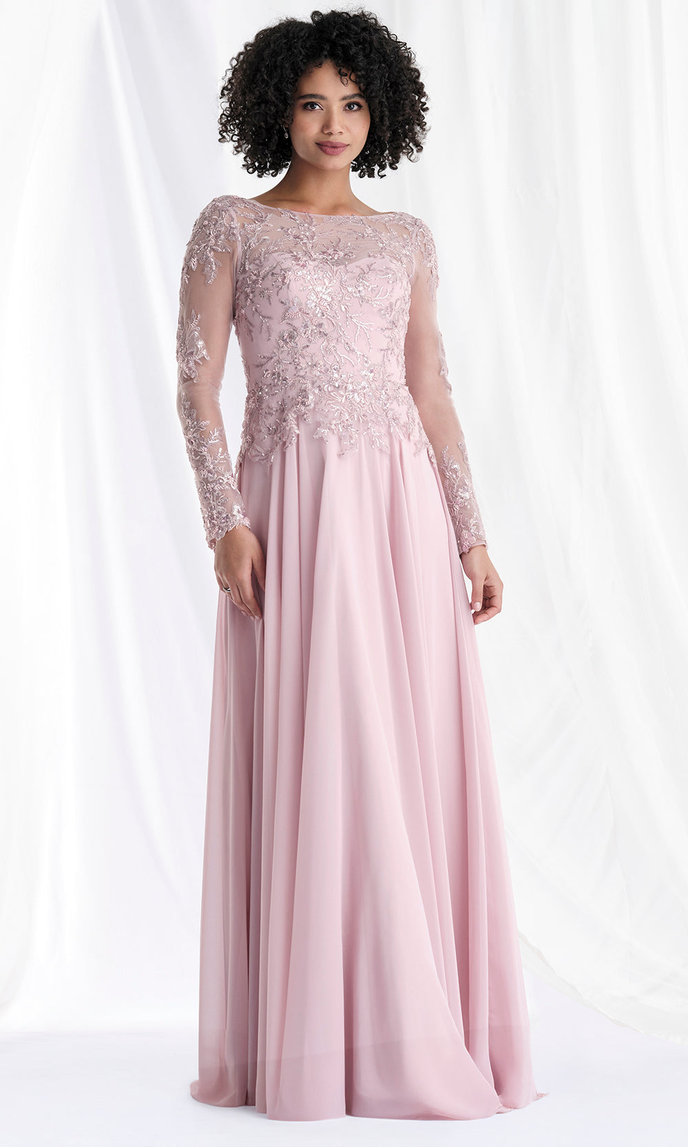 MGNY By Mori Lee 73169 - Long Sleeve Beaded Appliqued Formal Gown Mother of the Bride Dresses