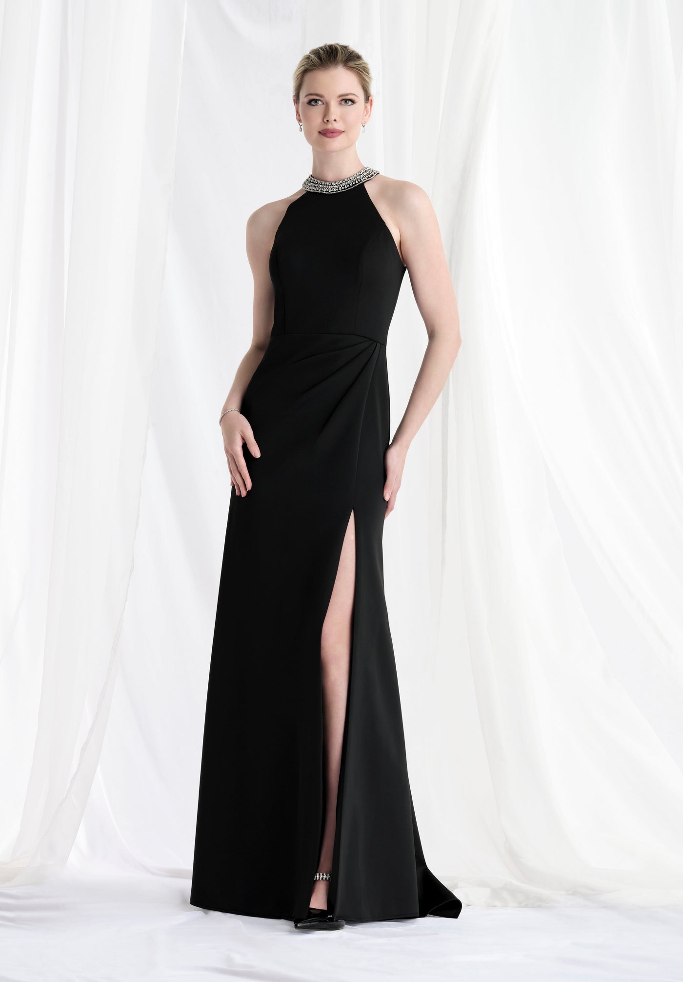 MGNY By Mori Lee 73171 - Halter Scuba Knit Gown with Slit Mother of the Bride Dresses