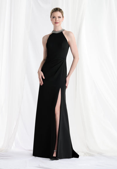 MGNY By Mori Lee 73171 - Halter Scuba Knit Gown with Slit Mother of the Bride Dresses