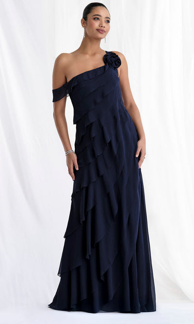 MGNY By Mori Lee 73173 - Tiered Asymmetric Gown with Floral Detail Mother of the Bride Dresses