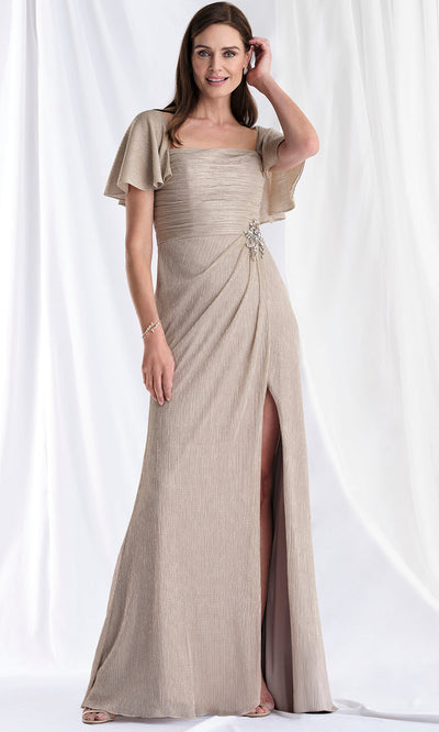 MGNY By Mori Lee 73178 - Square Neck Metallic Gown with Slit Mother of the Bride Dresses