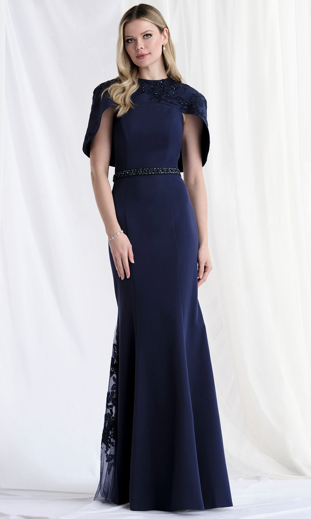 MGNY By Mori Lee 73182 - Embroidered Applique Capelet Trumpet Gown Mother of the Bride Dresses