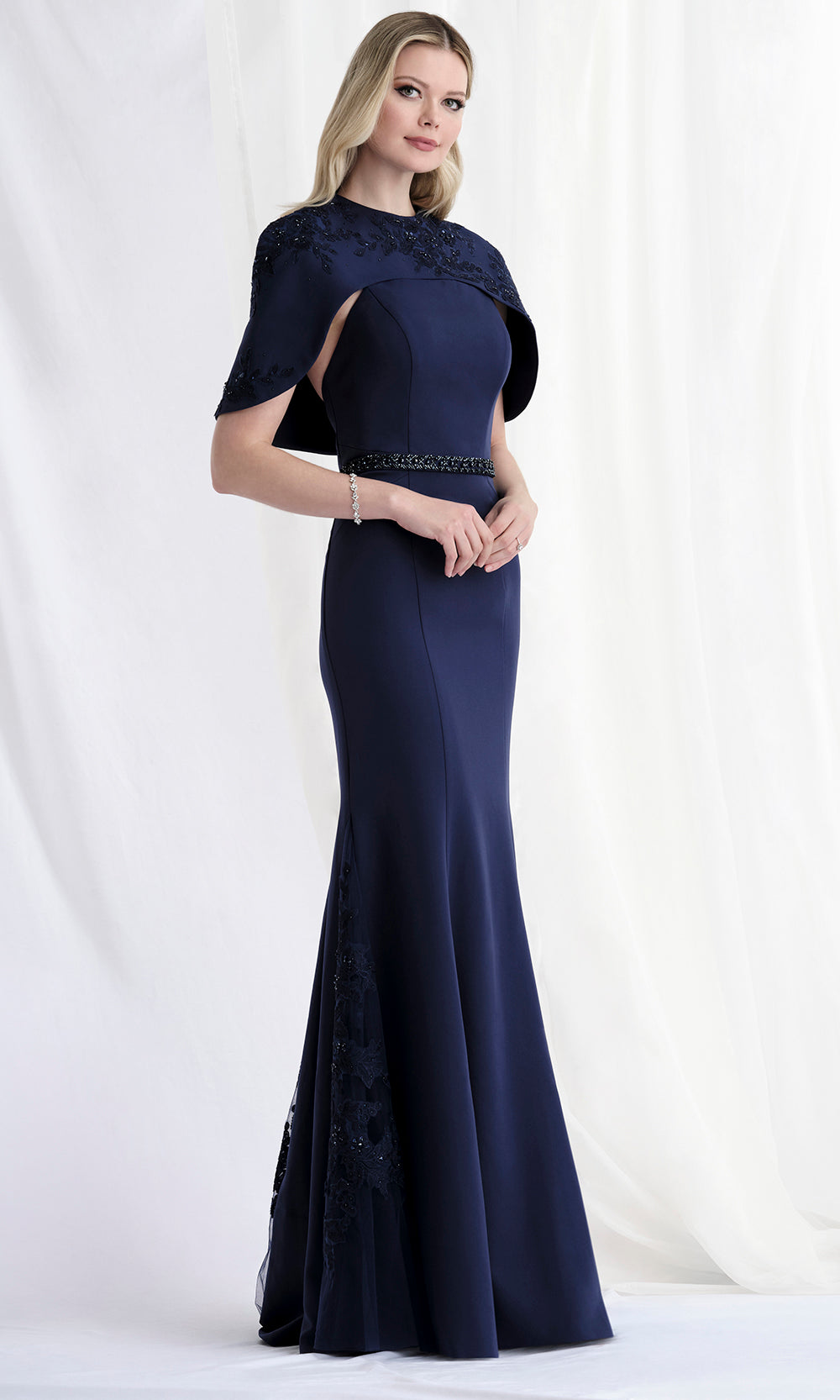 MGNY By Mori Lee 73182 - Embroidered Applique Capelet Trumpet Gown Mother of the Bride Dresses