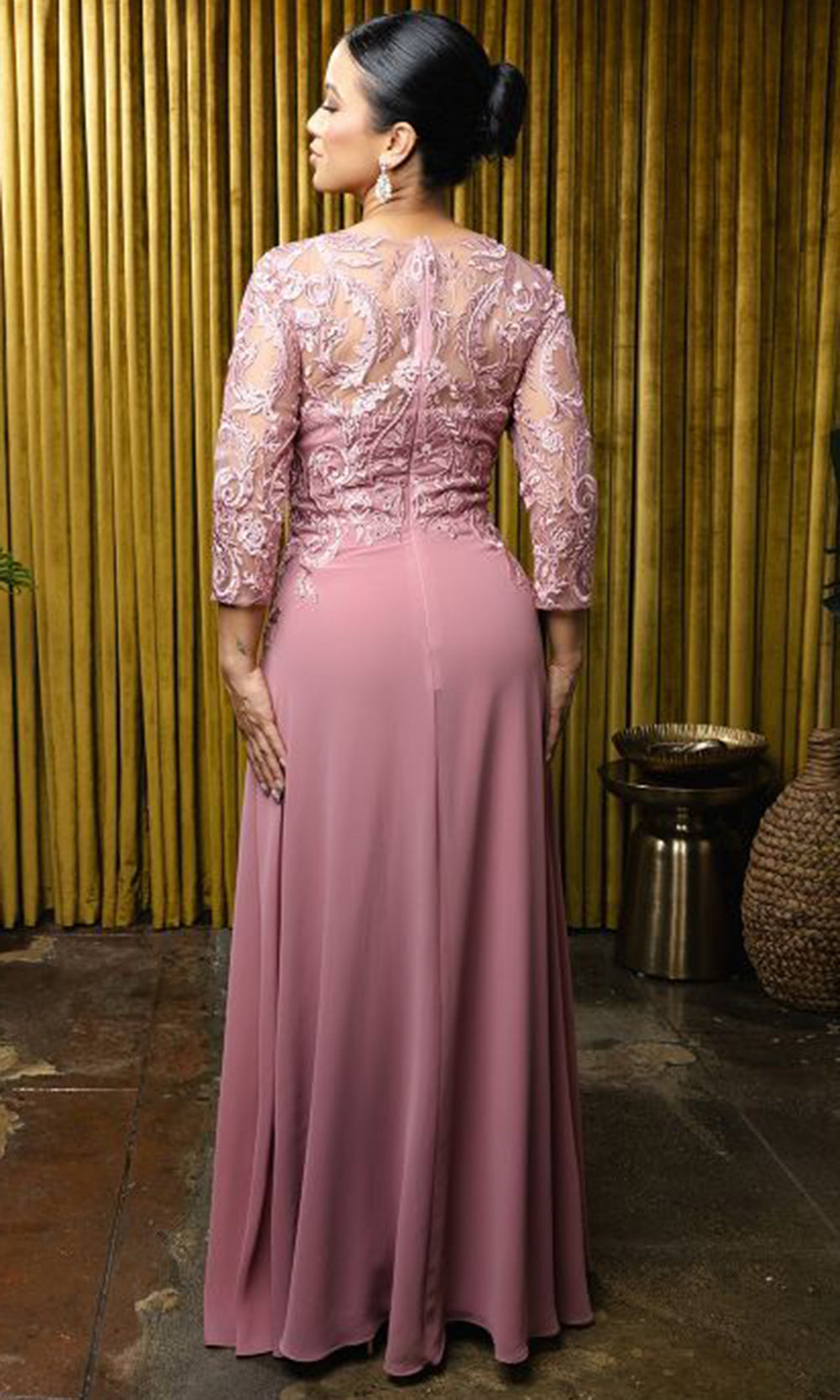 May Queen MQ2210 - Jewel Neck Lace Bodice Formal Gown