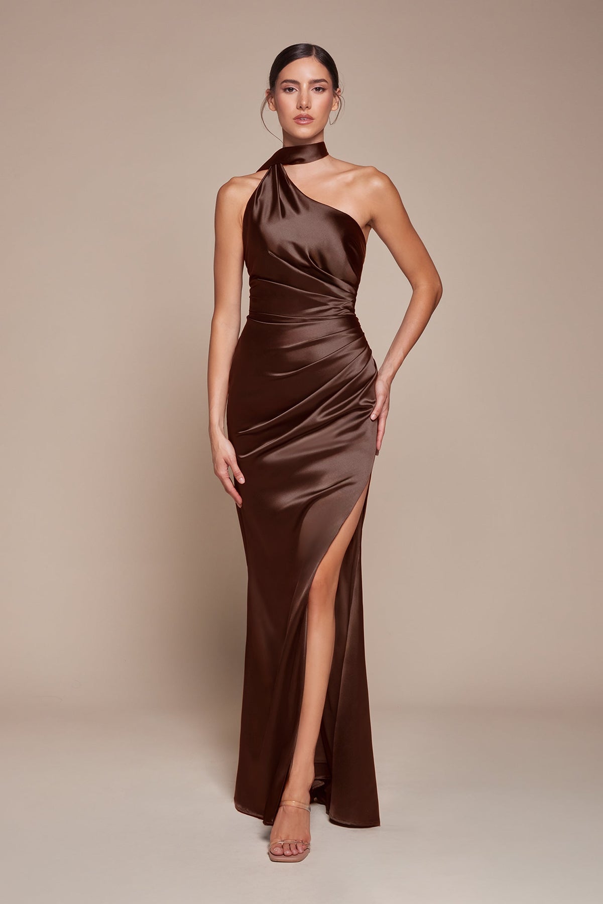 Ladivine 7454 - Sleeveless One Shoulder Gown