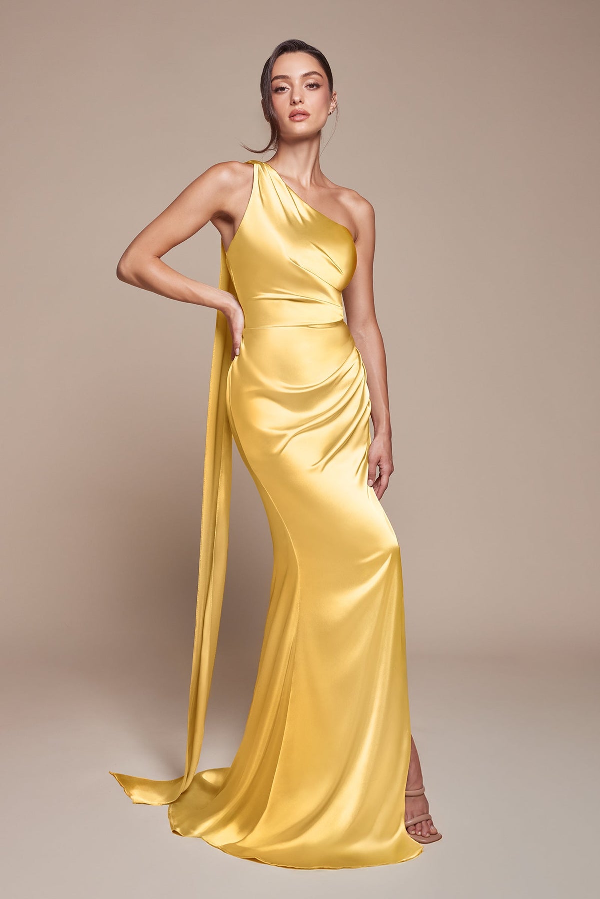 Ladivine 7454 - Sleeveless One Shoulder Gown