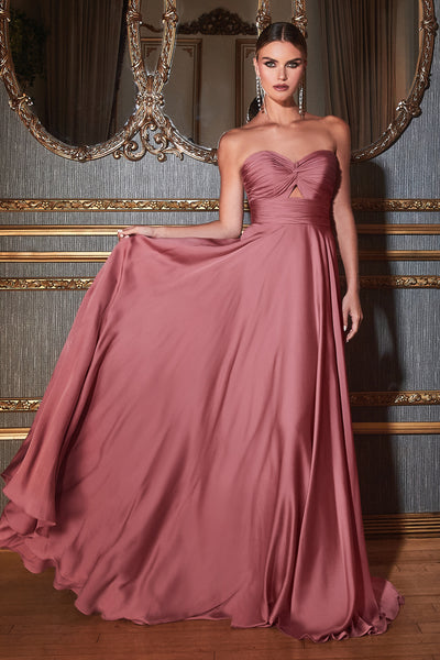 Ladivine 7496 - Keyhole Strapless Satin A-line Gown