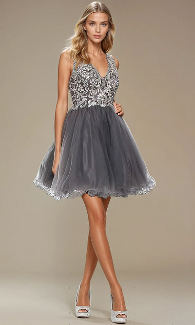 Juliet Dresses 749 - Sleeveless Illusion Bodice Party Dress Homecoming Dresses