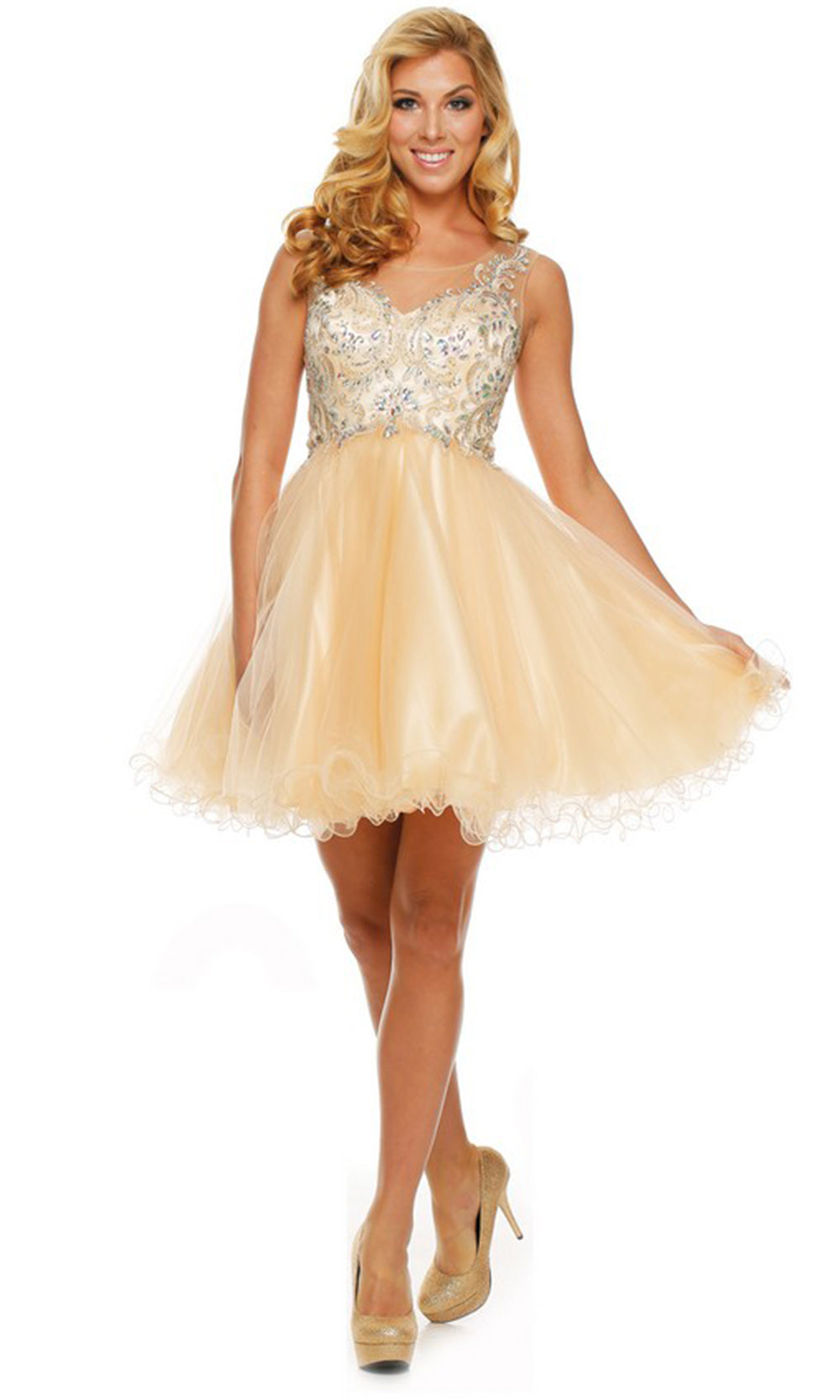 Juliet Dresses 749 - Sleeveless Illusion Bodice Party Dress Homecoming Dresses