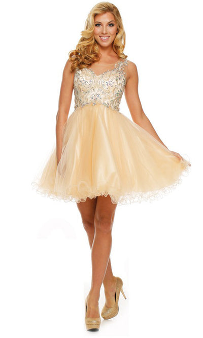 Juliet Dresses 749 - Sleeveless Illusion Bodice Party Dress Homecoming Dresses