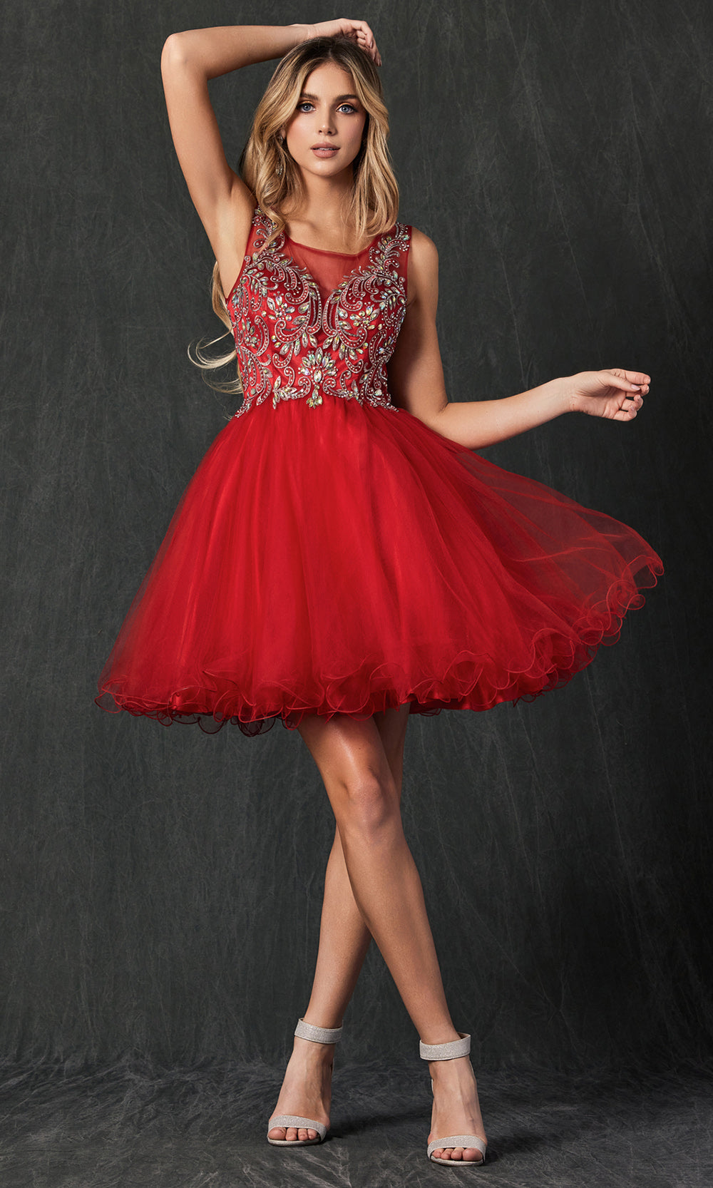 Juliet Dresses 749 - Sleeveless Illusion Bodice Party Dress Homecoming Dresses