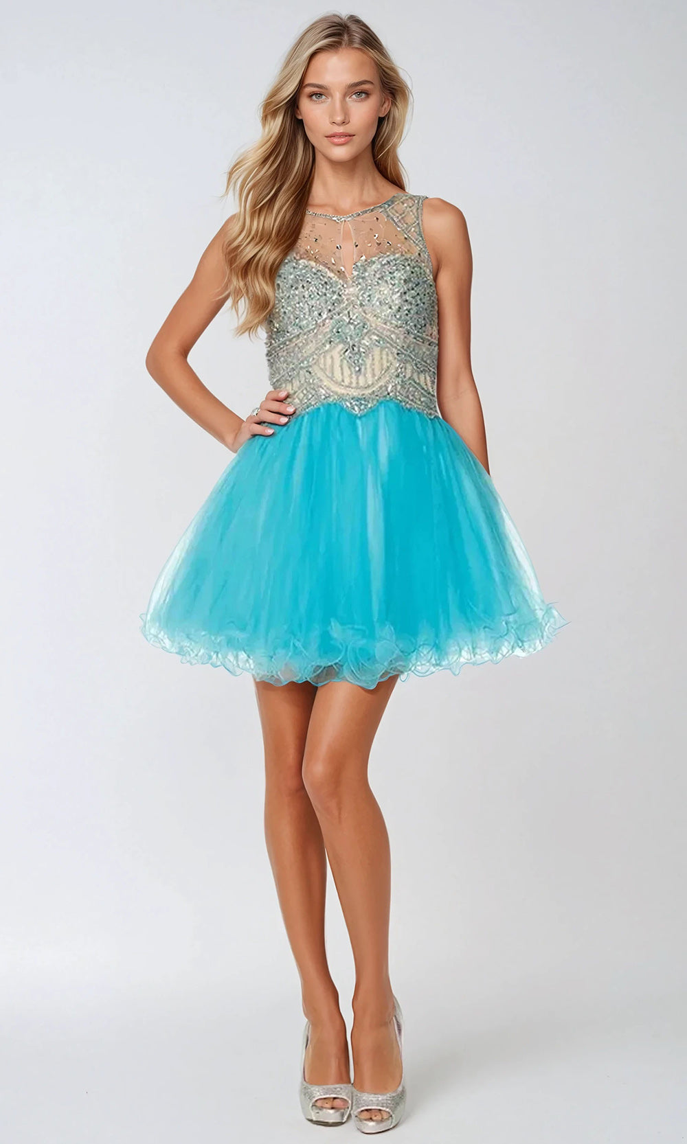 Juliet Dresses 761 - Jewel Neck Sparkling A-Line Dress Homecoming Dresses