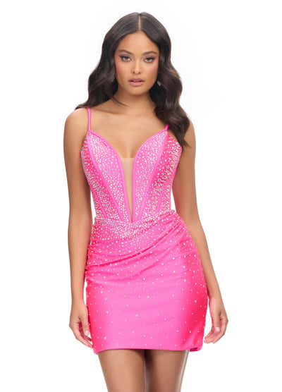 Ashley Lauren 4693 - Plunging Sheath Cocktail Dress In Pink