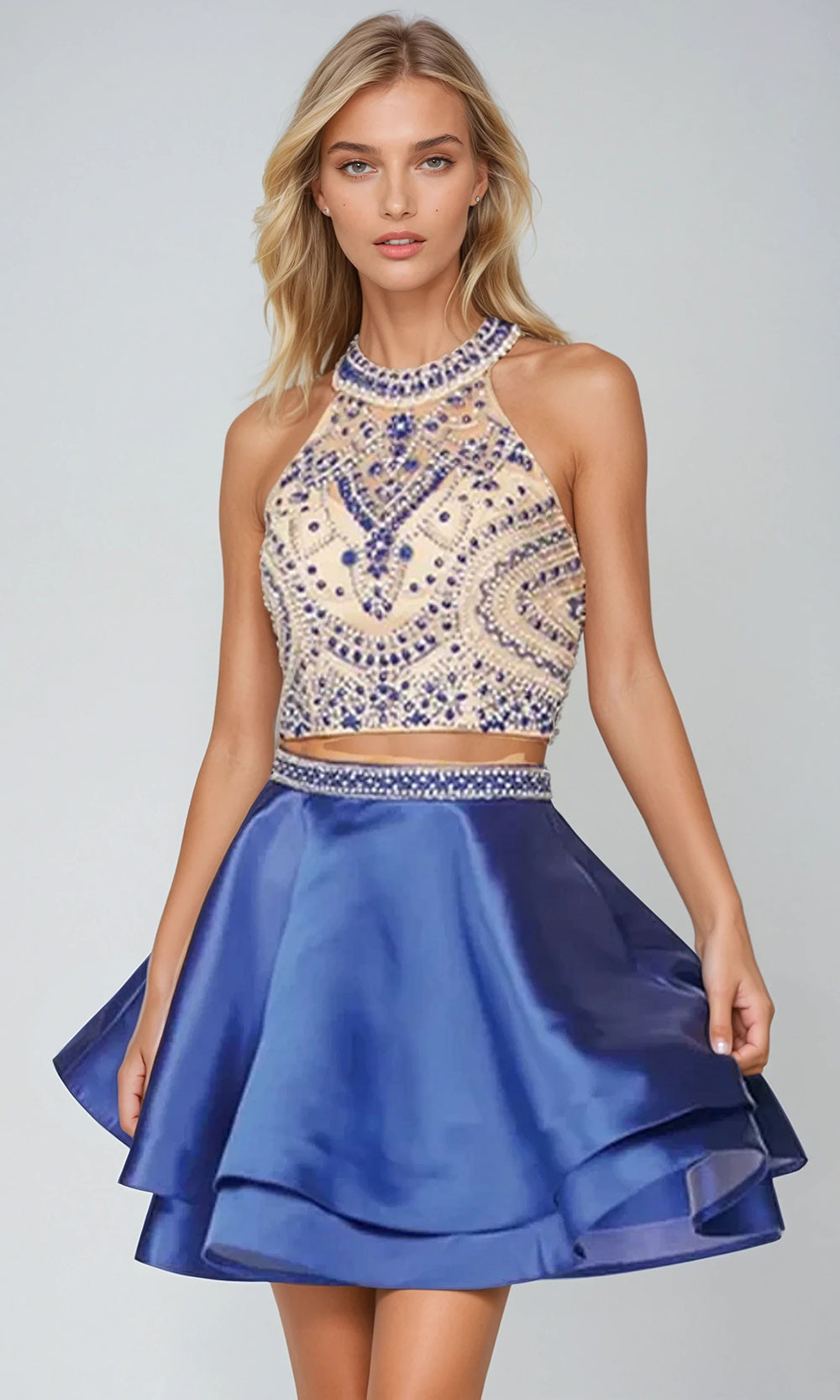 Juliet Dresses 777 - Tiered Skirt Sleeveless Halter Dress Cocktail Dresses