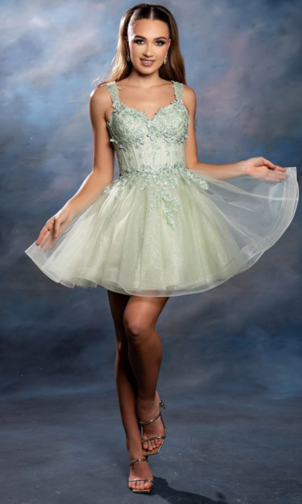 May Queen MQ2225 - Wide Strap Embroidered Short A-Line Dress