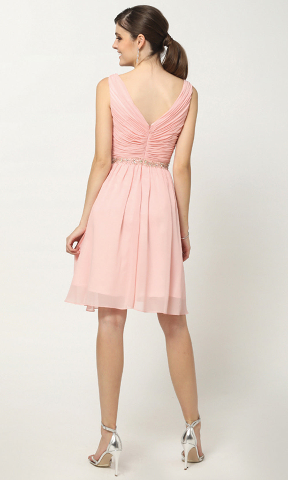 Juliet Dresses 786 - Beaded Waist Knee-Length A-Line Dress Homecoming Dresses