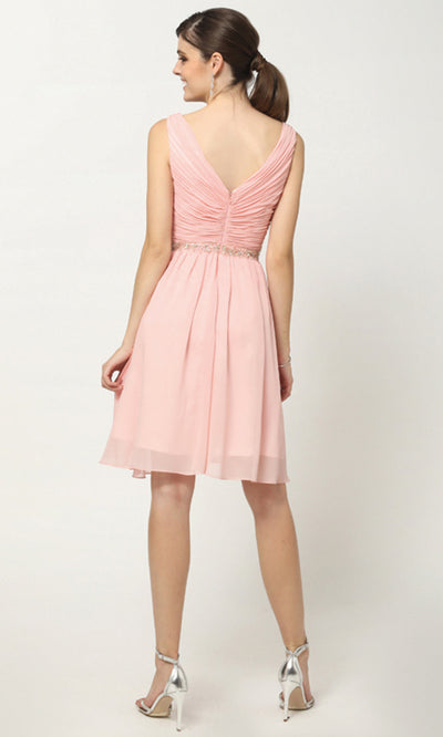 Juliet Dresses 786 - Beaded Waist Knee-Length A-Line Dress Homecoming Dresses