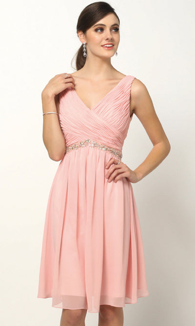 Juliet Dresses 786 - Beaded Waist Knee-Length A-Line Dress Homecoming Dresses