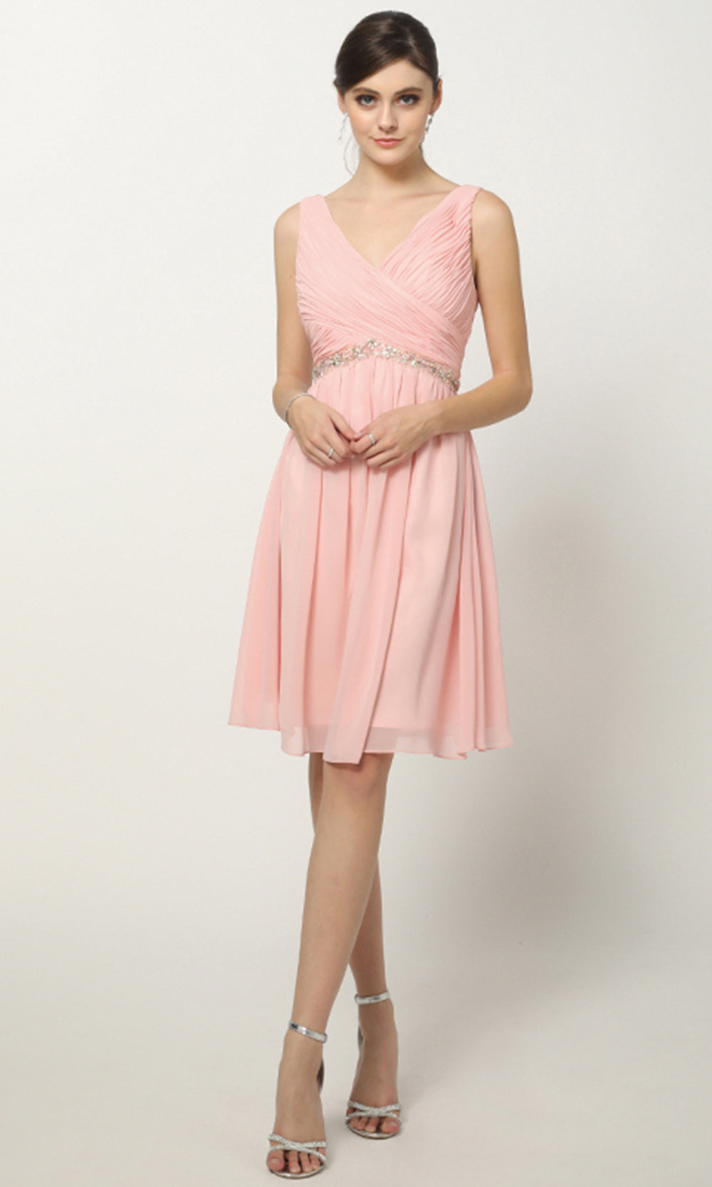 Juliet Dresses 786 - Beaded Waist Knee-Length A-Line Dress Homecoming Dresses