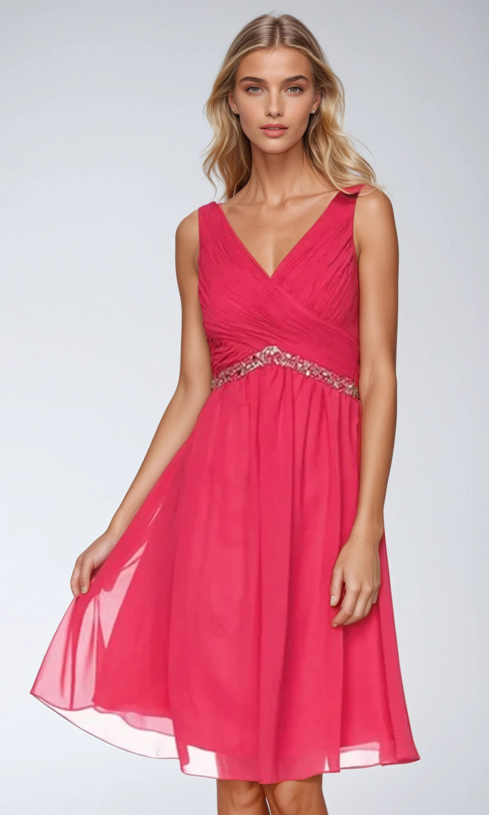 Juliet Dresses 786 - Beaded Waist Knee-Length A-Line Dress Homecoming Dresses