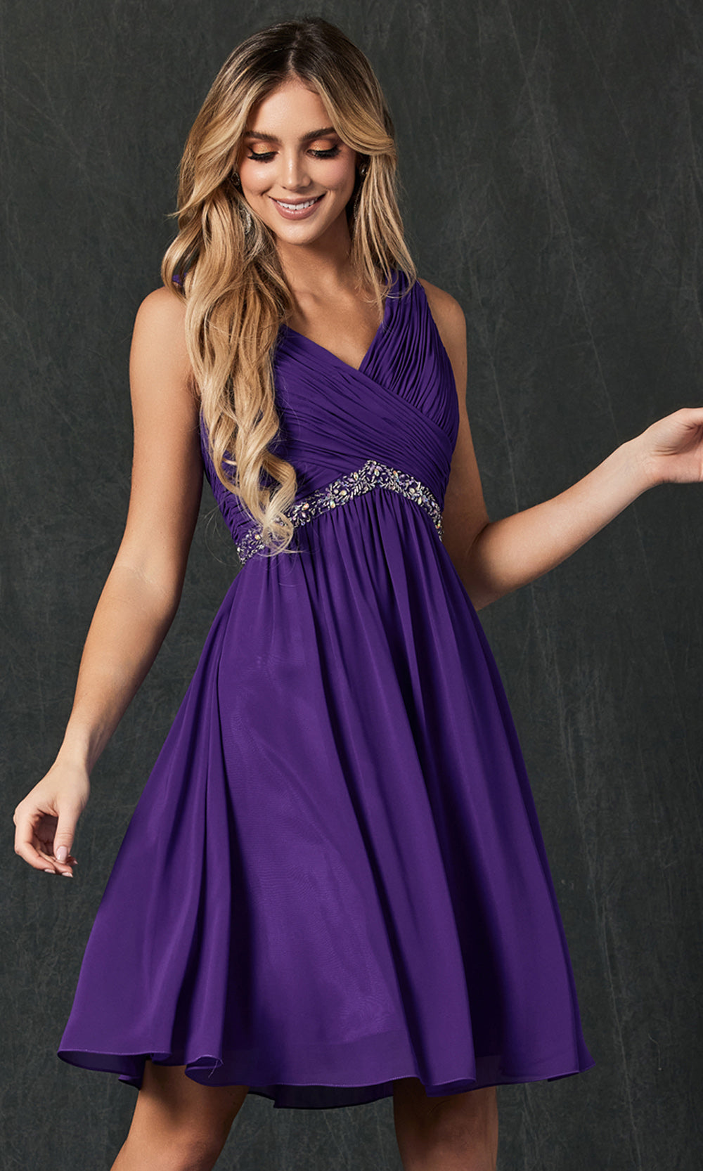 Juliet Dresses 786 - Beaded Waist Knee-Length A-Line Dress Homecoming Dresses
