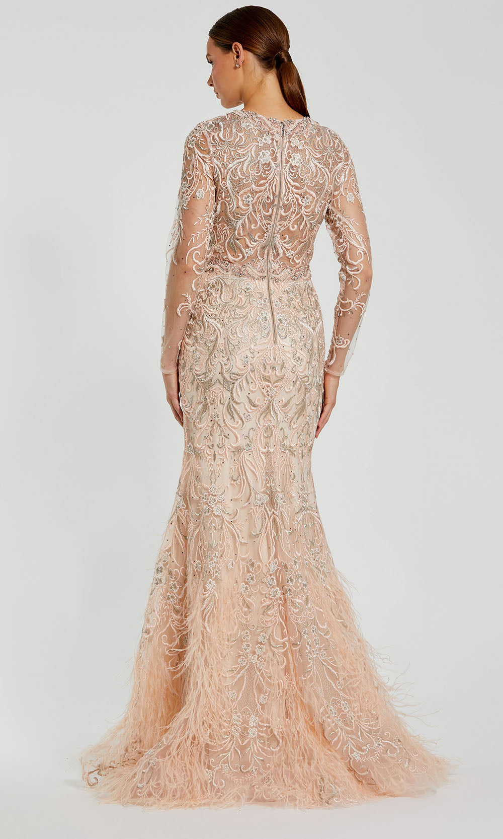 Mac Duggal 79267 - Beaded Lace Illusion Gown with Long Sleeves Evening Dresses