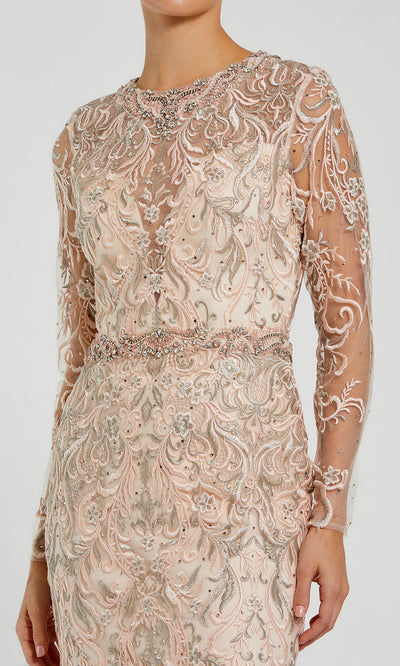 Mac Duggal 79267 - Beaded Lace Illusion Gown with Long Sleeves Evening Dresses