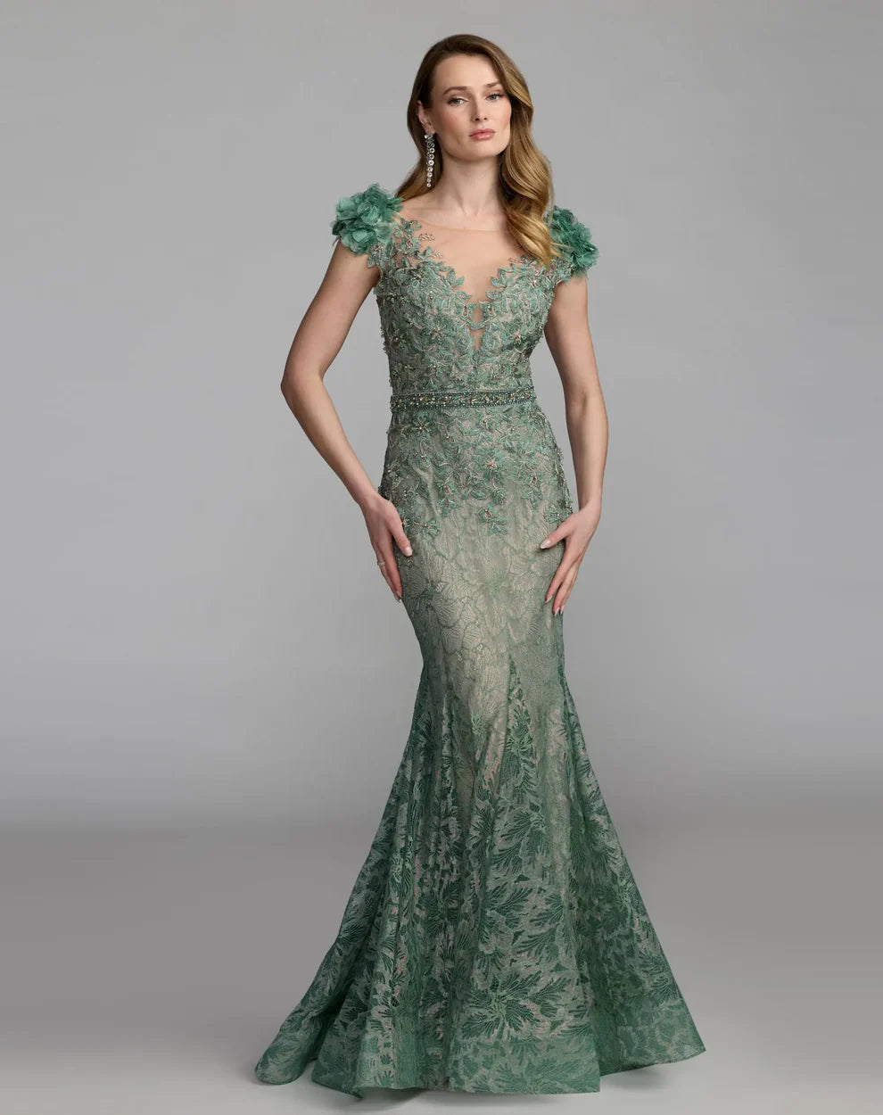 Mac Duggal Evening - 79368D Floral Beaded Illusion Dress