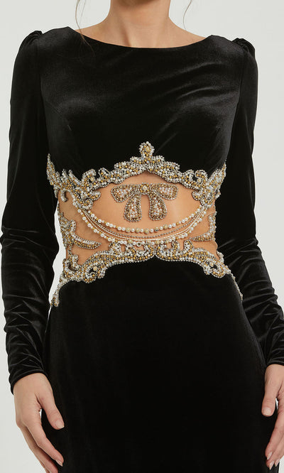 Mac Duggal 79445 - Bateau Neck Velvet Cutout Gown Prom Dresses