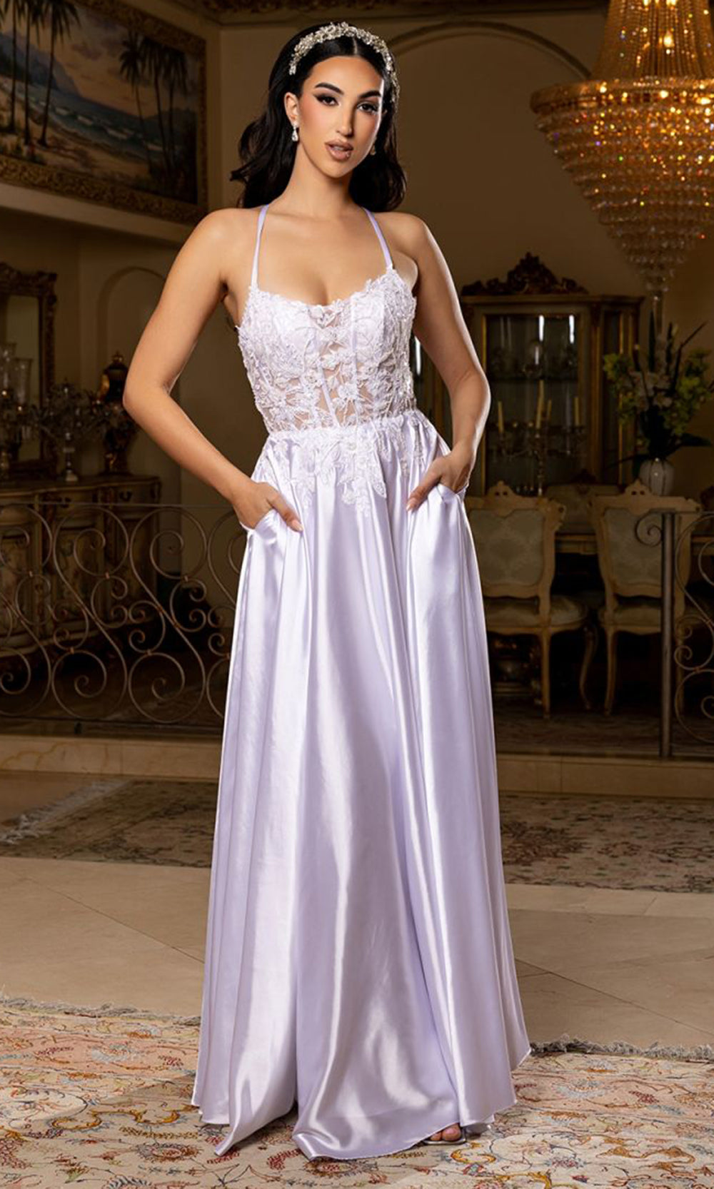 May Queen MQ2217 - Halter Neck Embroidered Evening Dress Prom Dresses in White 