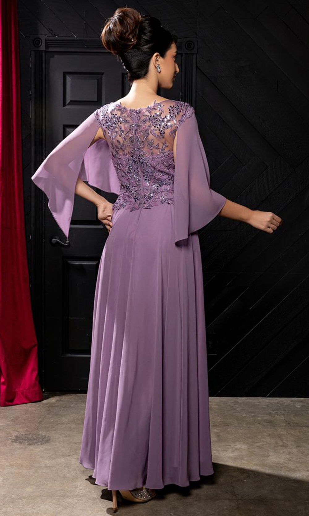 May Queen MQ2233 - V Neck Embroidered Evening Dress Mother Of The Bride Dresses in Purple 