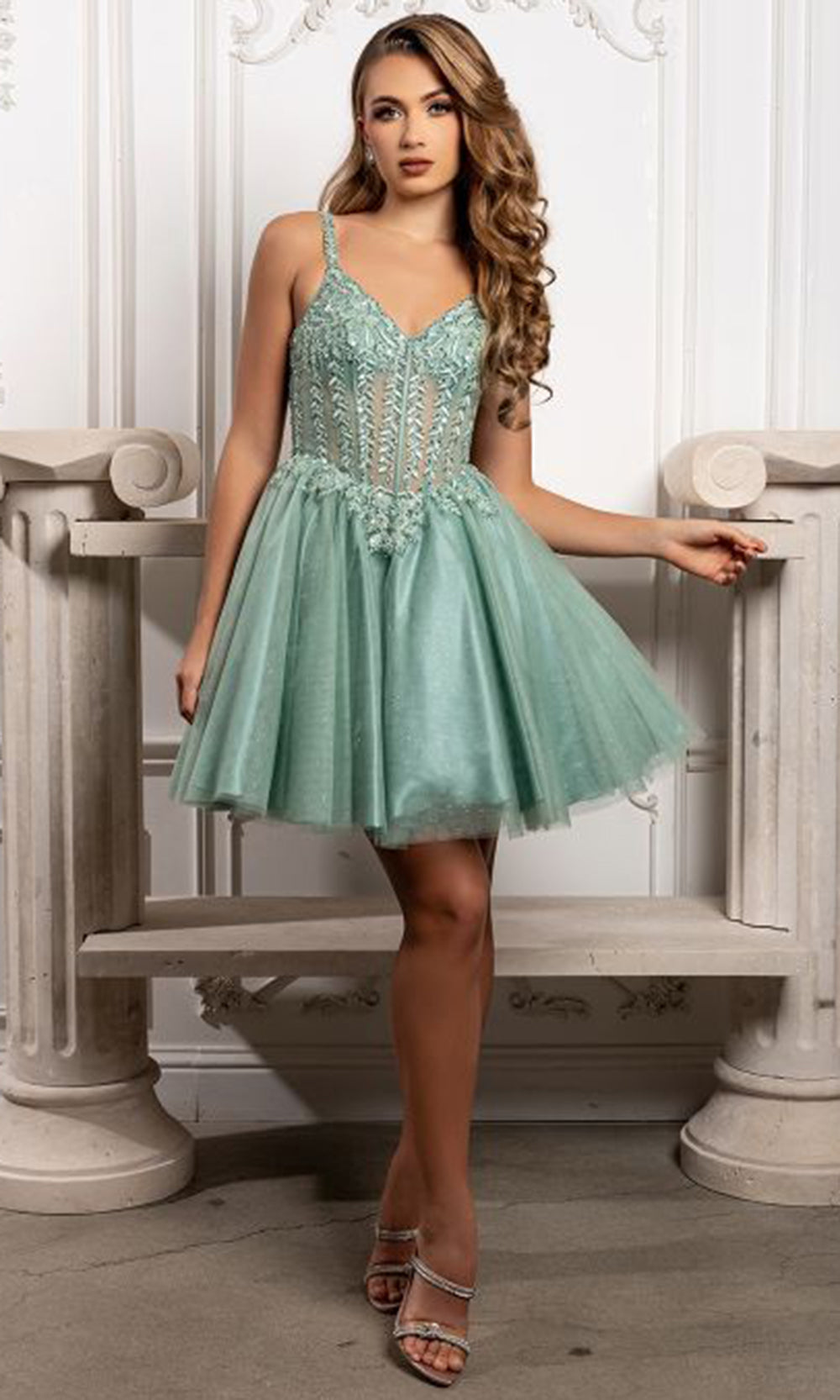 May Queen MQ2231 - V-Neckline Embroidered Floral Cocktail Dress