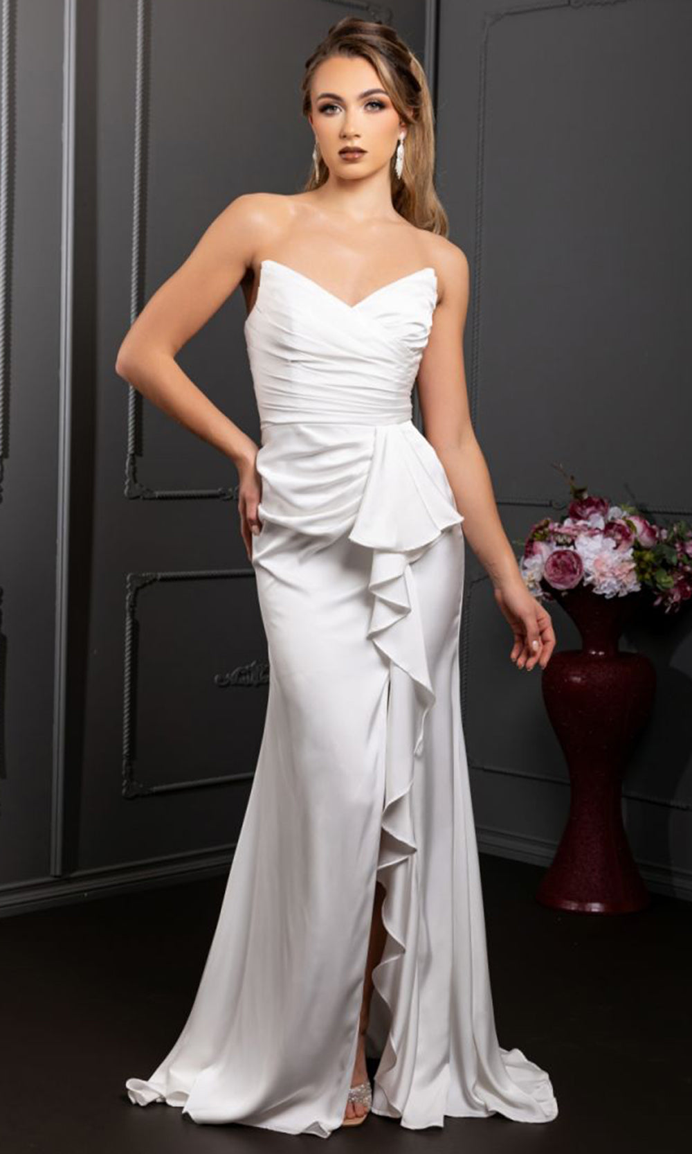 May Queen MQ2247 - Strapless Pleated Mermaid Dress Prom Dresses in White 