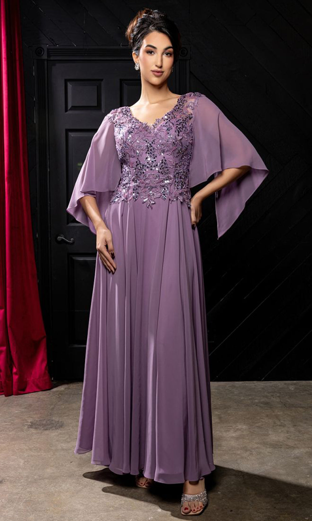 May Queen MQ2233 - V Neck Embroidered Evening Dress Mother Of The Bride Dresses in Purple 
