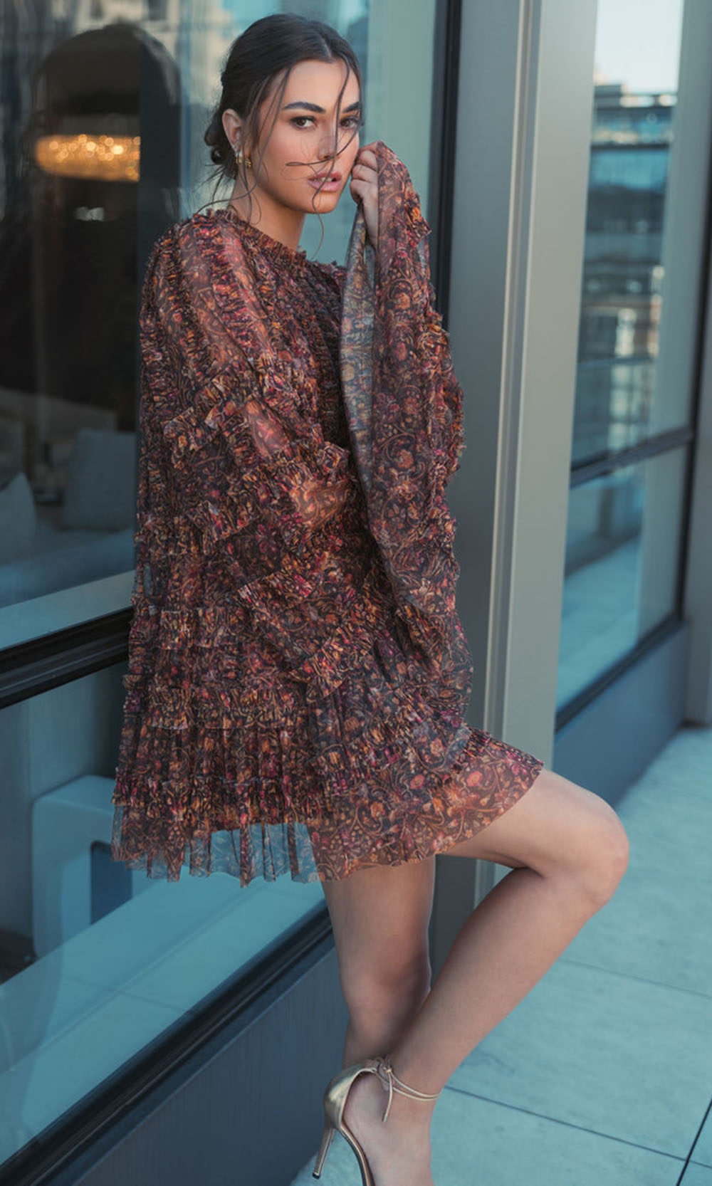 Mac Duggal 8007A - Floral Print Jewel Neck Cocktail Dress Homecoming Dresses