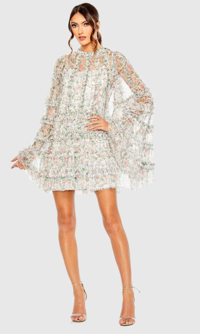 Mac Duggal 8007A - Floral Print Jewel Neck Cocktail Dress Homecoming Dresses
