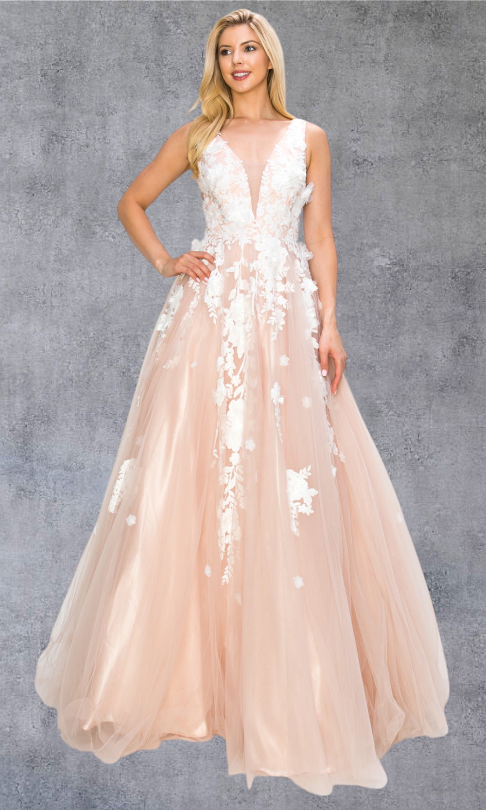 Cinderella Couture 8040J - Sleeveless 3D Floral A-Line Evening Gown Prom Dresses