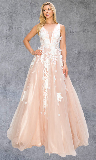 Cinderella Couture 8040J - Sleeveless 3D Floral A-Line Evening Gown Prom Dresses