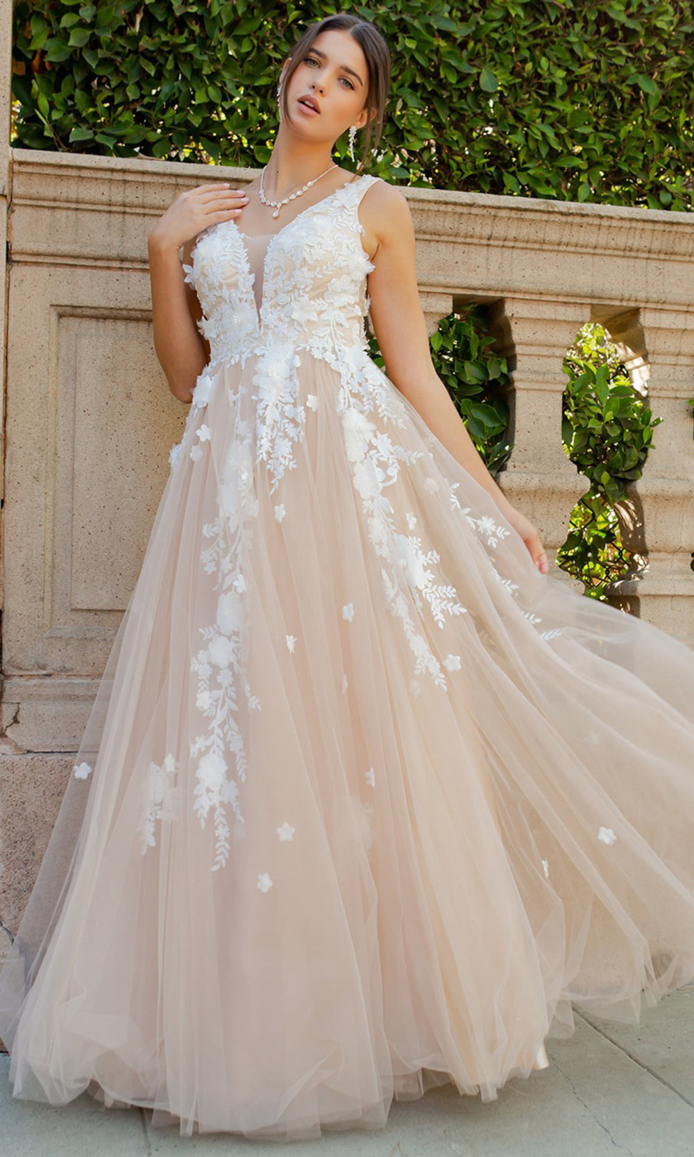 Cinderella Couture 8040J - Sleeveless 3D Floral A-Line Evening Gown Cinderella Couture 8040J - Sleeveless 3D Floral A-Line Evening Gown