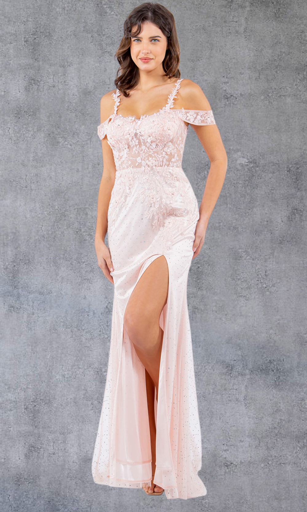 Cinderella Couture 8049J - Sweetheart Sheer Bodice Slit Gown Prom Dresses