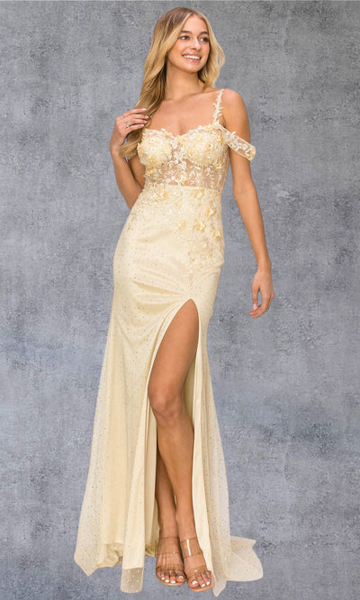 Cinderella Couture 8049J - Sweetheart Sheer Bodice Slit Gown Cinderella Couture 8049J - Sweetheart Sheer Bodice Slit Gown