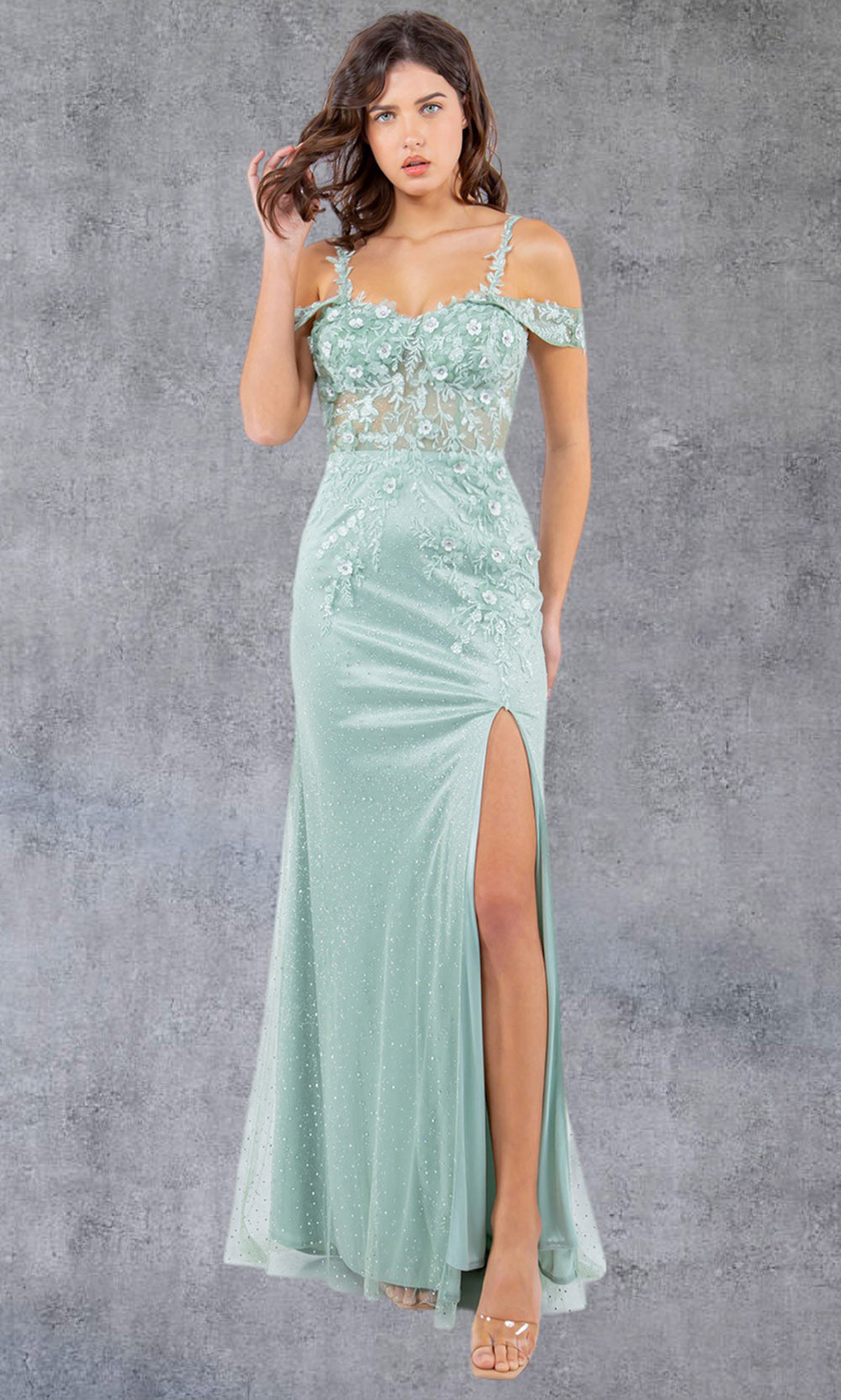 Cinderella Couture 8049J - Sweetheart Sheer Bodice Slit Gown Cinderella Couture 8049J - Sweetheart Sheer Bodice Slit Gown