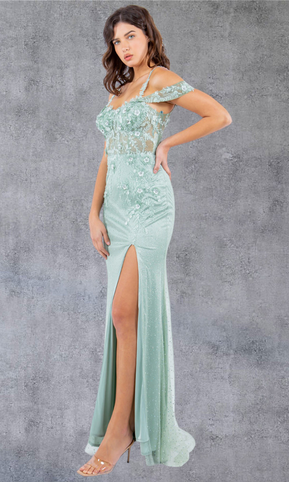 Cinderella Couture 8049J - Sweetheart Sheer Bodice Slit Gown Cinderella Couture 8049J - Sweetheart Sheer Bodice Slit Gown