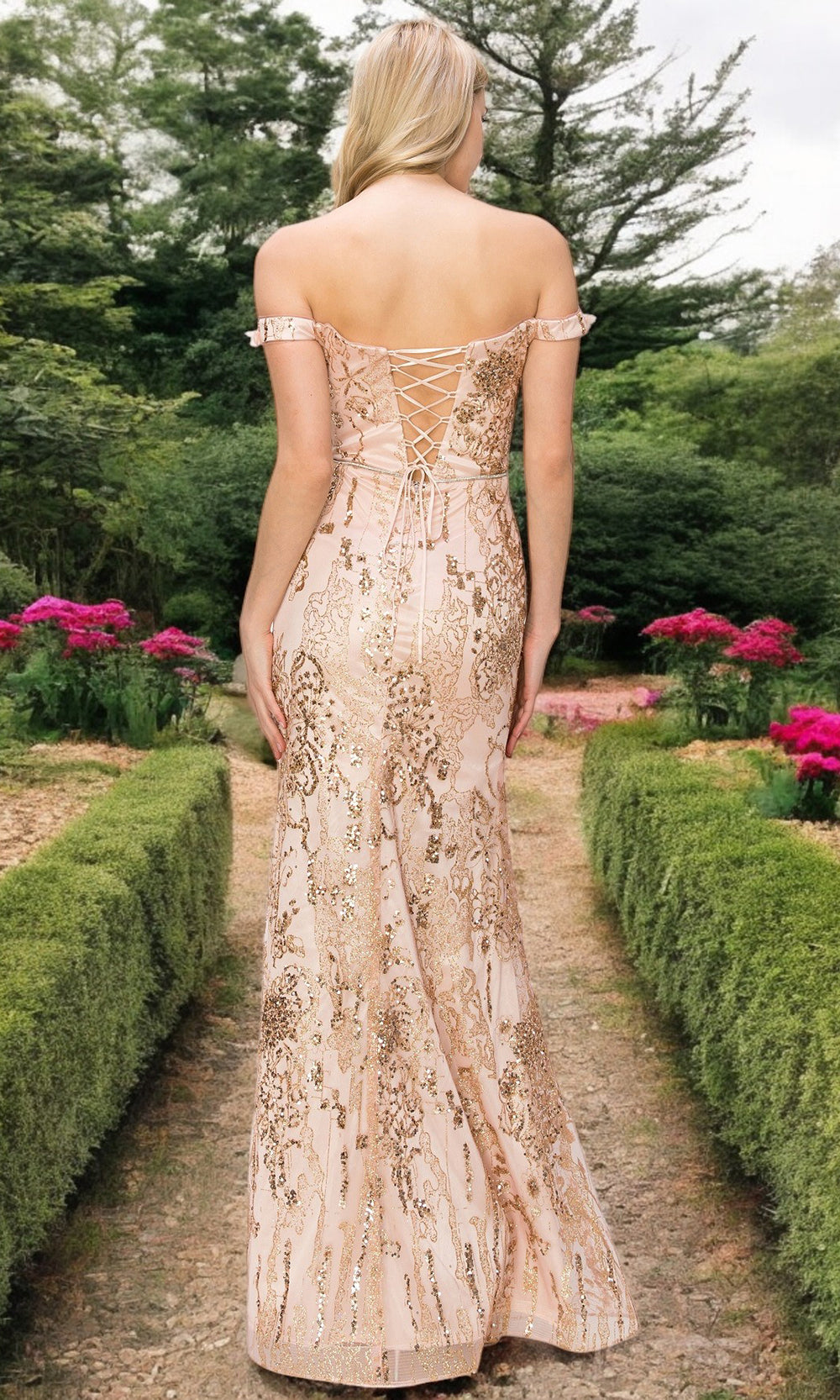 Cinderella Couture 8058J - Floral Off Shoulder Sleeve Long Gown Cinderella Couture 8058J - Floral Off Shoulder Sleeve Long Gown