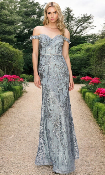 Cinderella Couture 8058J - Floral Off Shoulder Sleeve Long Gown Cinderella Couture 8058J - Floral Off Shoulder Sleeve Long Gown