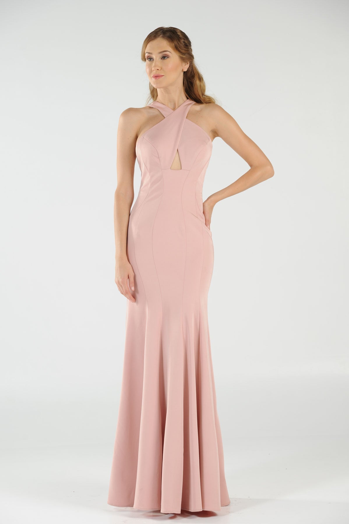 Poly USA 8058 - Open Back Halter Long Evening Dress Prom Dresses in Pink  