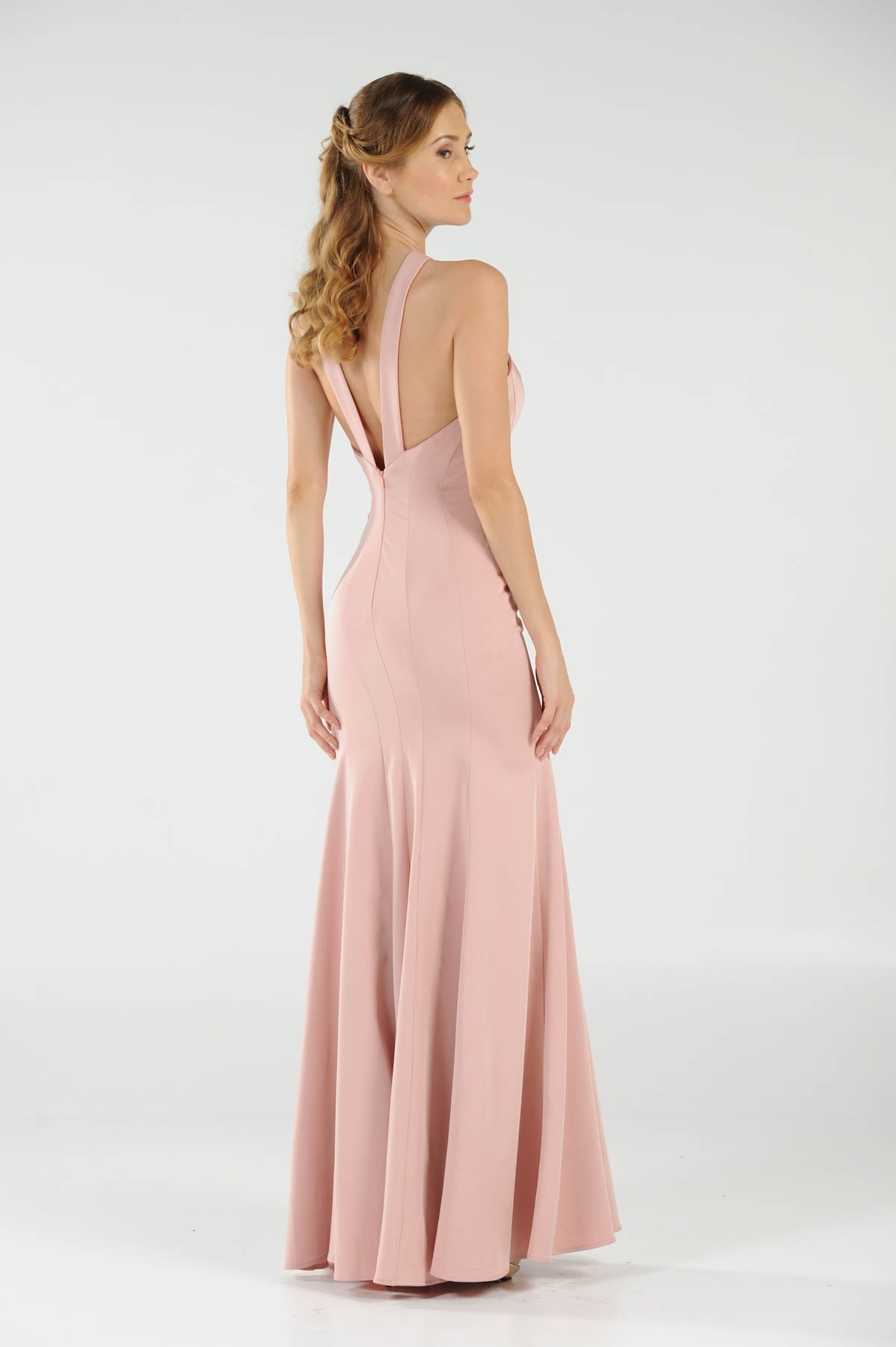 Poly USA 8058 - Open Back Halter Long Evening Dress Prom Dresses in Pink  