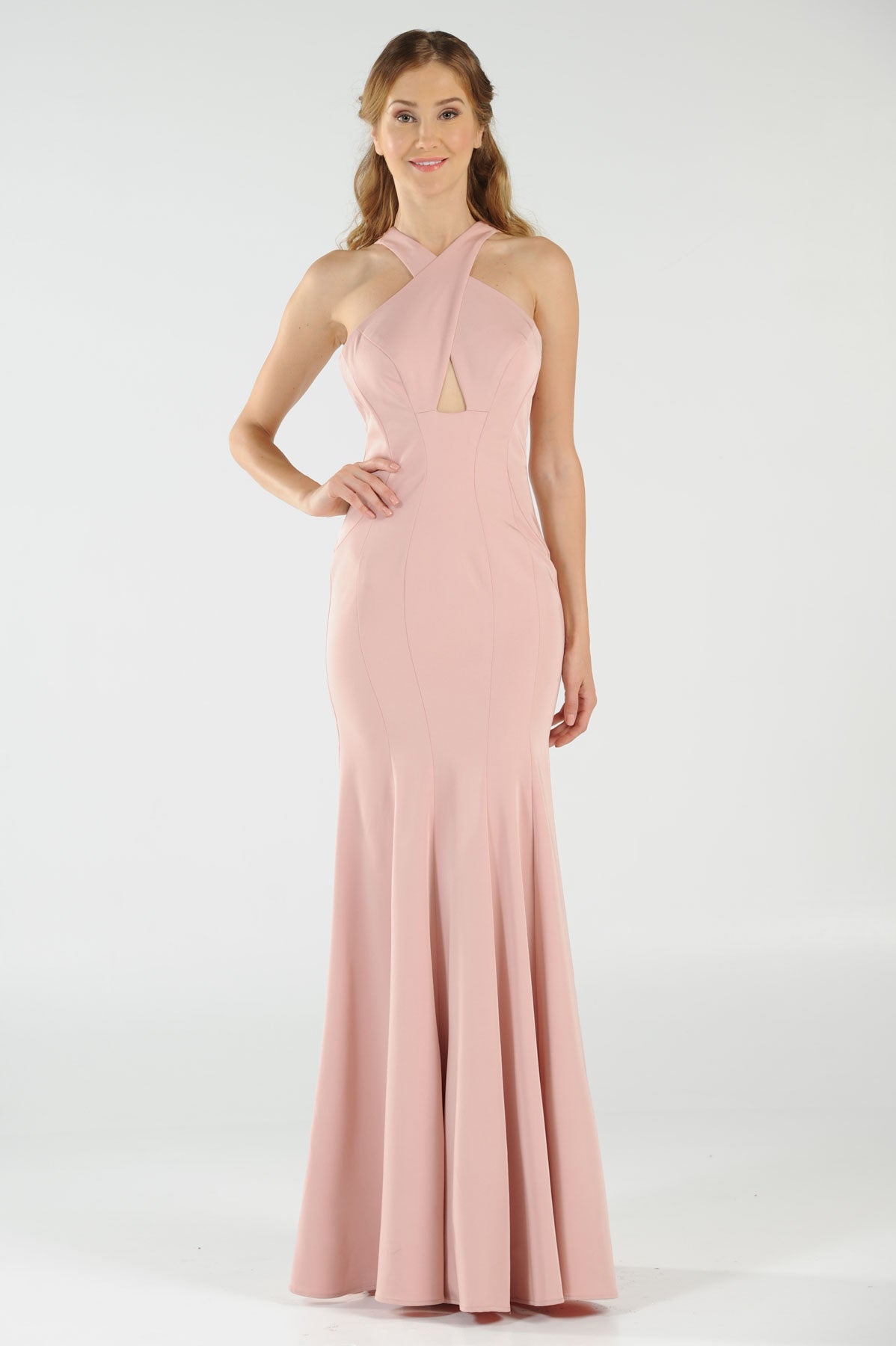 Poly USA 8058 - Open Back Halter Long Evening Dress Prom Dresses in Pink  