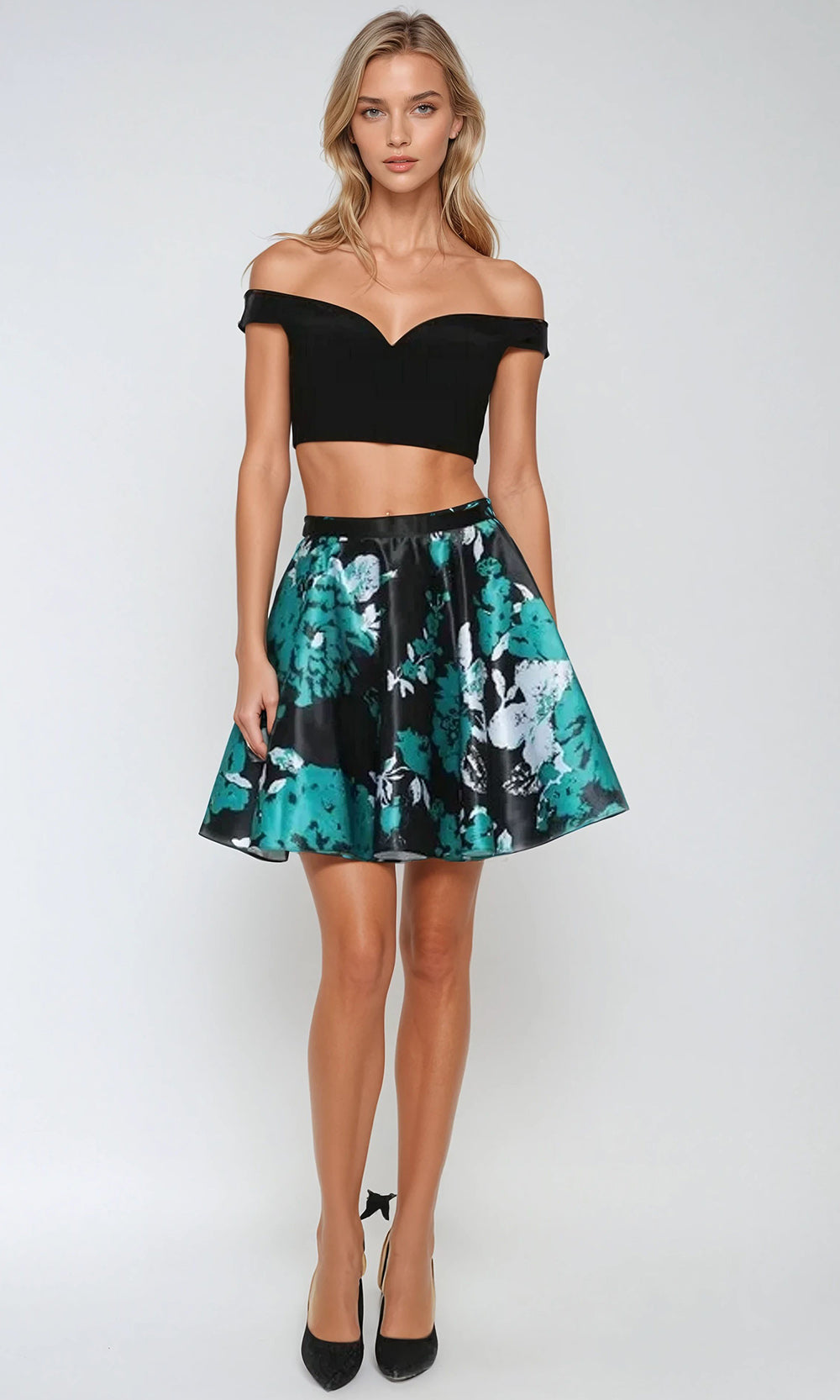 Juliet Dresses 805 - Off Shoulder Floral Print Mini Dress Cocktail Dresses