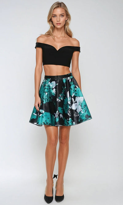 Juliet Dresses 805 - Off Shoulder Floral Print Mini Dress Cocktail Dresses